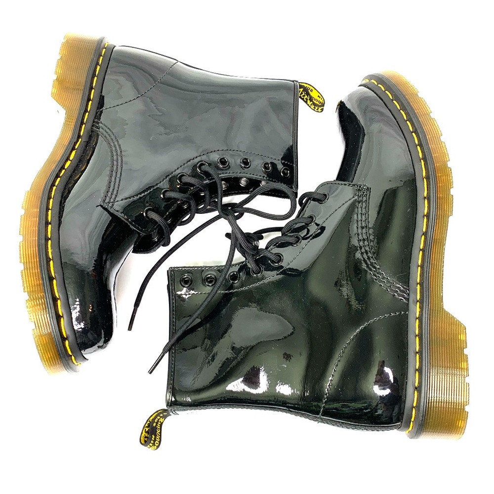 Dr Martens black patent lamper 8-eye boots size 10
